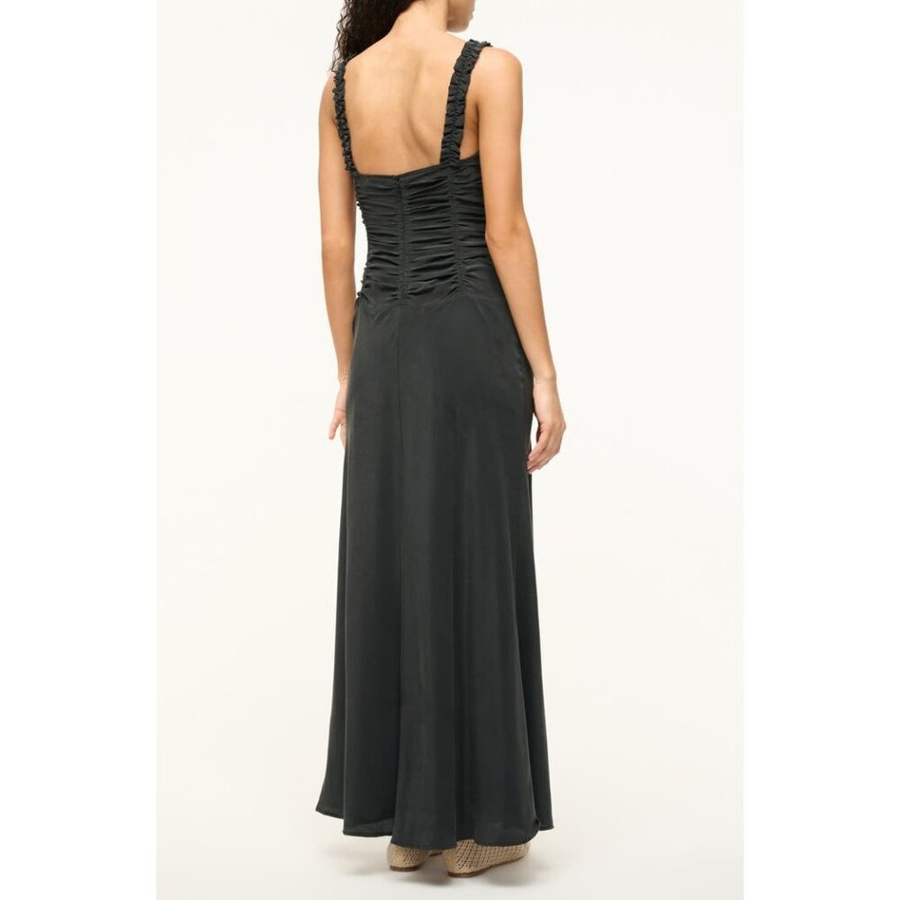 STAUD Nic Ruched Sleeveless black Silk Maxi Dress SIZE 4 - Picture 2 of 9